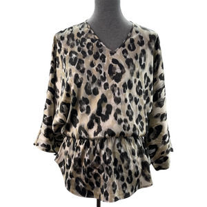 Chicos Satin Top Animal Print Drop Waist Tunic Oversized Chicos Size 0